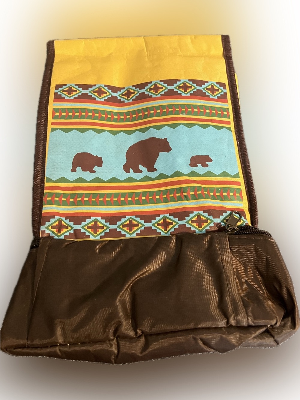 🍄 Bear Patterned Insulated Lunch Box Zipper Sandwich Pocket Fold Over Top